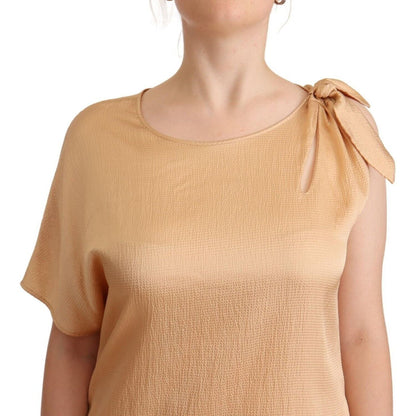 Moschino Beige One Sleeve Knee Length Shift Dress 1728,67345645728,Beige,Clothing,Dresses - Clothing,Dresses - Women - Clothing,IT44|L,Material: 52% Viscose 48% Nylon,Moschino,New with tags,Short - Dresses - Clothing,Shortsleeve - Dresses - Clothing,Women