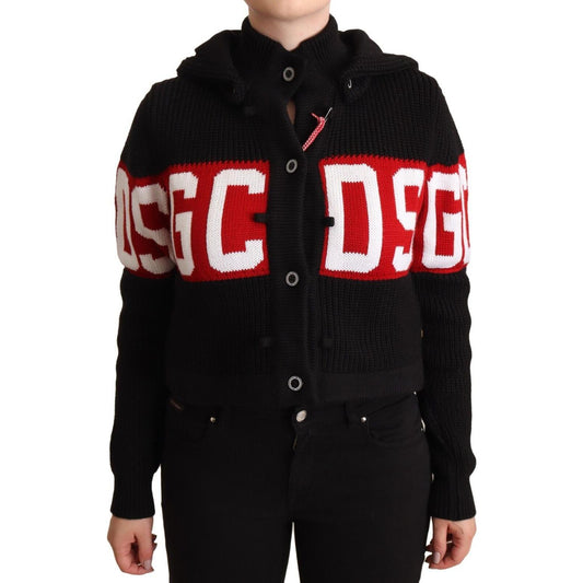 GCDS Black Cashmere Hooded Button Down Logo Cardigan Jacket 1728,67345645728,Black,Bombers - Jackets & Coats - Clothing,Cardigans - Sweaters - Clothing,Cardigans - Women - Clothing,Cashmere - Sweaters - Clothing,Clothing,GCDS,IT40|S,Jackets & Coats - Clot