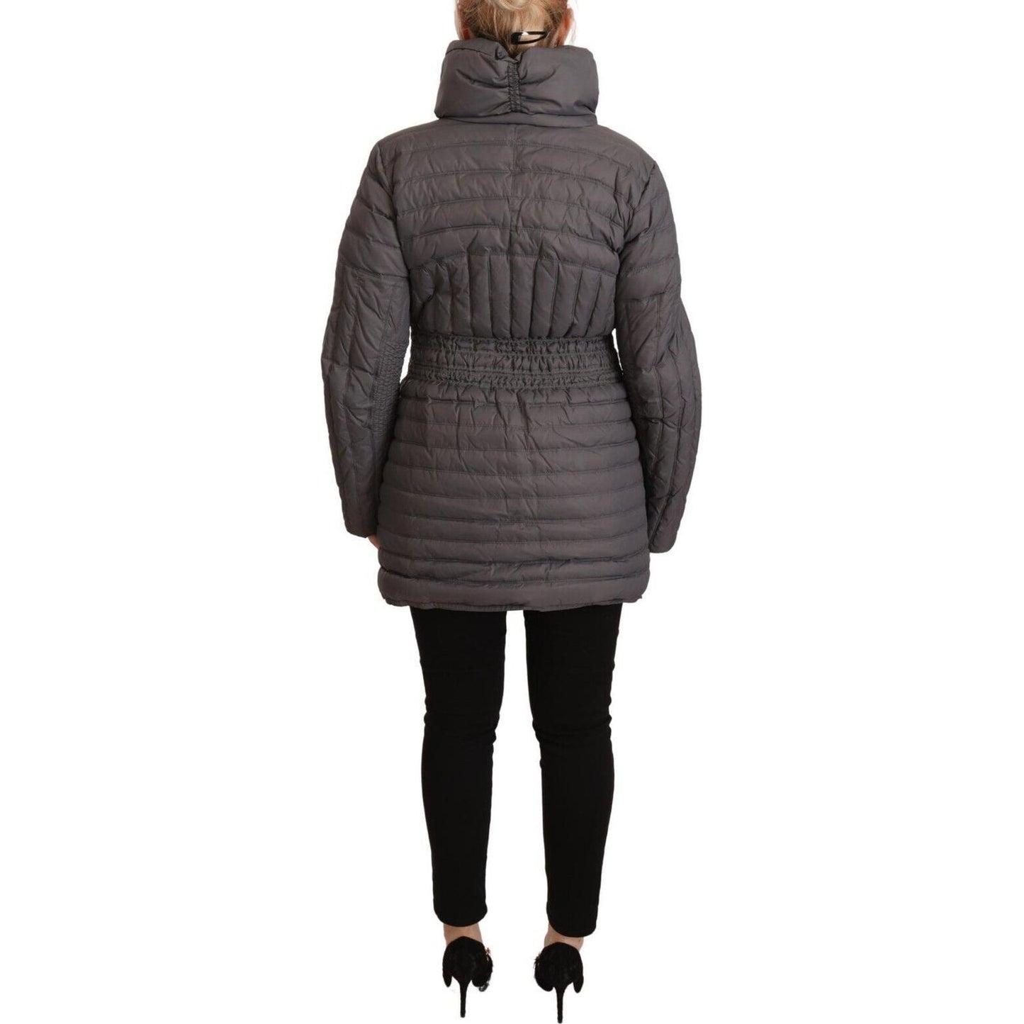 Roccobarocco Gray Quilted Long Sleeves Logo Patch Full Zip Jacket