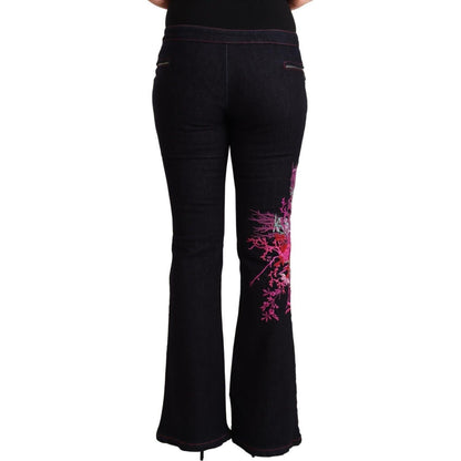 Exte Black Cotton Mid Waist Cotton Flared Jeans