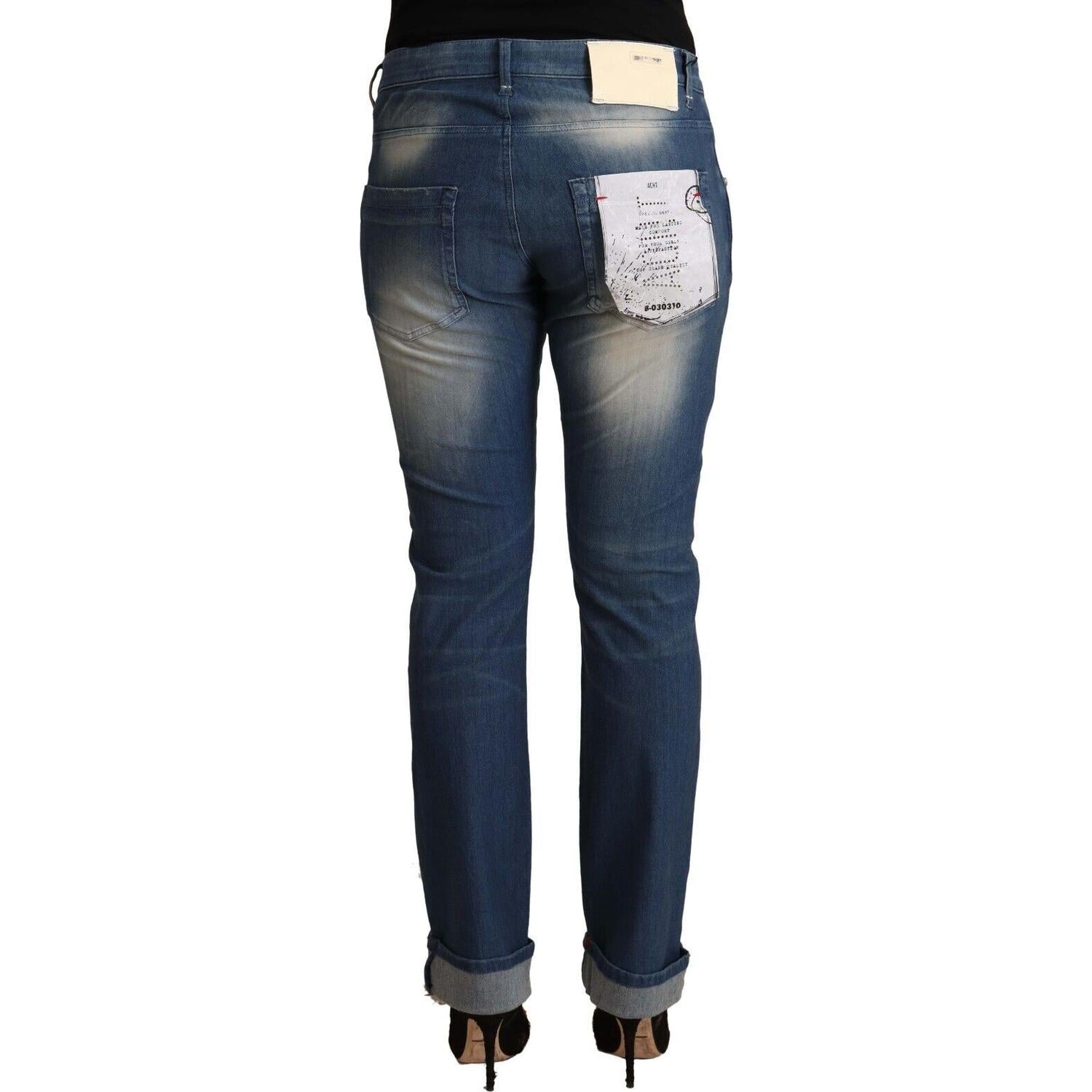 Acht Blue Washed Mid Waist Folded Hem Skinny Jeans