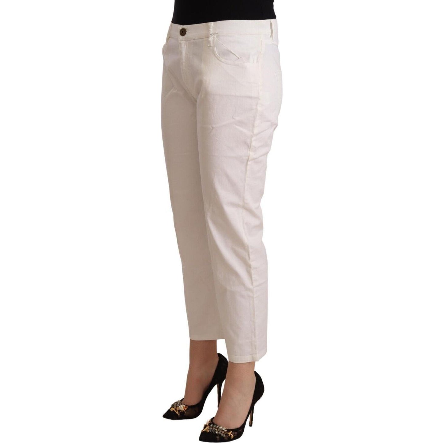 L'Autre Chose White Cotton Mid Waist Cropped Denim Jeans
