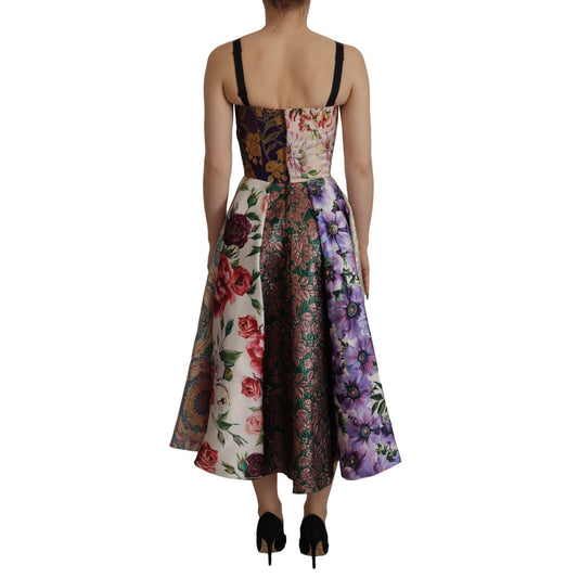 Dolce & Gabbana Dress Midi Patchwork Floral Jaquard Silk