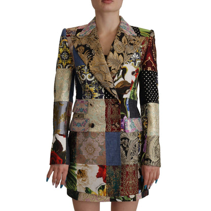 Dolce & Gabbana Multicolor Double-Breasted Patchwork Jacquard Blazer Jacket 1% silk,1728,3% acetate,3% elastane,3% nylon,38% polyester,67345645728,Blazers - Suits & Blazers - Clothing,Clothing,Coats - Jackets & Coats - Clothing,Dolce & Gabbana,IT36 | XS,I