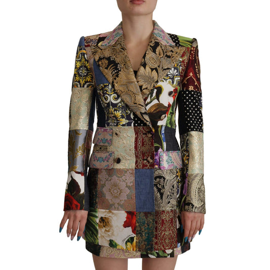 Dolce & Gabbana Multicolor Double-Breasted Patchwork Jacquard Blazer Jacket 1% silk,1728,3% acetate,3% elastane,3% nylon,38% polyester,67345645728,Blazers - Suits & Blazers - Clothing,Clothing,Coats - Jackets & Coats - Clothing,Dolce & Gabbana,IT36 | XS,I