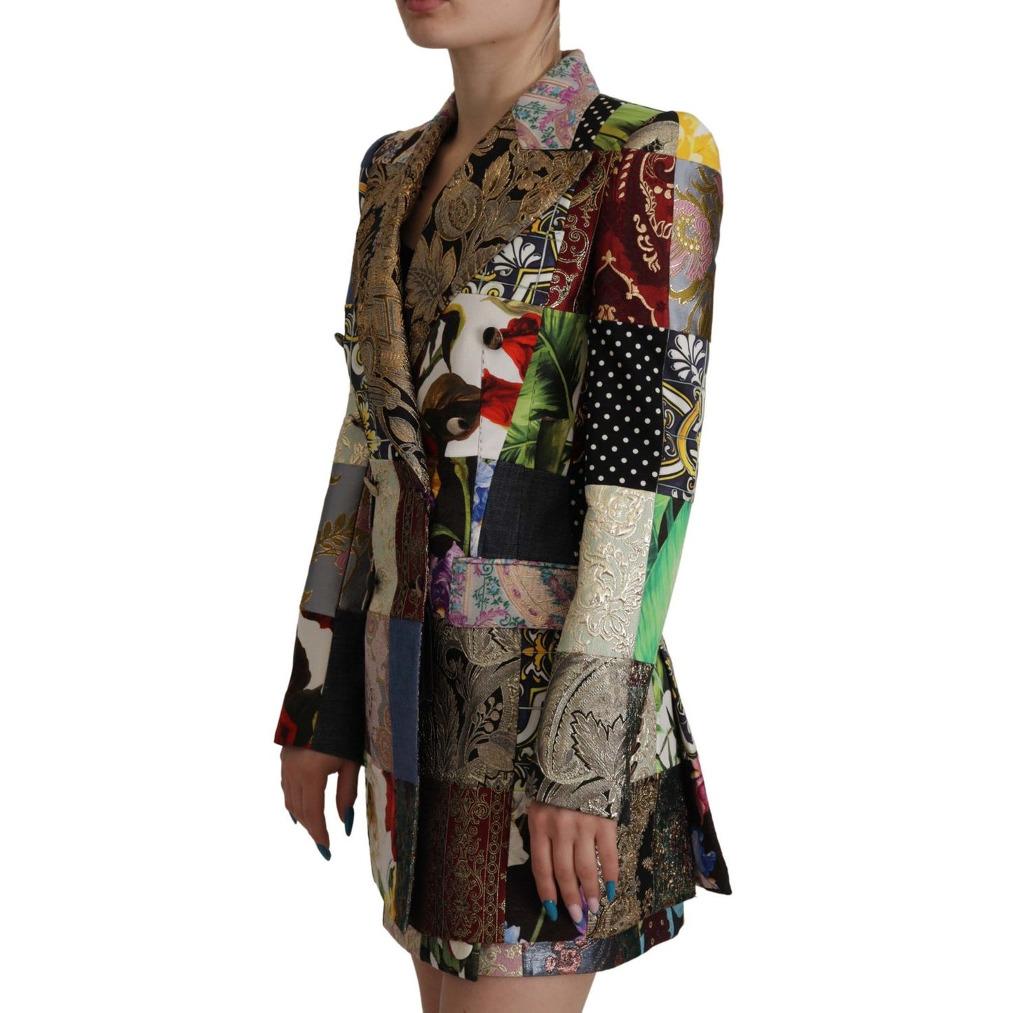 Dolce & Gabbana Multicolor Double-Breasted Patchwork Jacquard Blazer Jacket 1% silk,1728,3% acetate,3% elastane,3% nylon,38% polyester,67345645728,Blazers - Suits & Blazers - Clothing,Clothing,Coats - Jackets & Coats - Clothing,Dolce & Gabbana,IT36 | XS,I