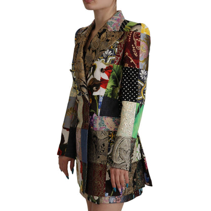 Dolce & Gabbana Multicolor Double-Breasted Patchwork Jacquard Blazer Jacket 1% silk,1728,3% acetate,3% elastane,3% nylon,38% polyester,67345645728,Blazers - Suits & Blazers - Clothing,Clothing,Coats - Jackets & Coats - Clothing,Dolce & Gabbana,IT36 | XS,I