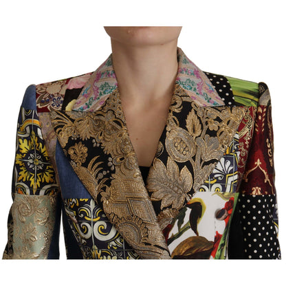 Dolce & Gabbana Multicolor Double-Breasted Patchwork Jacquard Blazer Jacket 1% silk,1728,3% acetate,3% elastane,3% nylon,38% polyester,67345645728,Blazers - Suits & Blazers - Clothing,Clothing,Coats - Jackets & Coats - Clothing,Dolce & Gabbana,IT36 | XS,I
