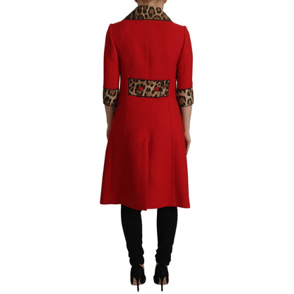 Dolce & Gabbana Red Leopard Wool Trenchcoat Jacket 1% Rayon,12% Cotton,1728,2% Silk,67345645728,Clothing,Dolce & Gabbana,IT36|XXS,IT38|XS,Jackets & Coats - Clothing,Jackets & Coats - Women - Clothing,Material: 85% Wool,New with tags,Red,Trench Coats - Jac