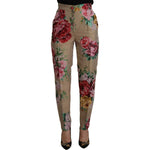 Dolce & Gabbana Beige Floral Dress Formal High Waist Pants PAN73055- 36