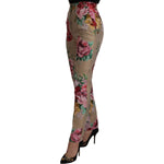 Dolce & Gabbana Beige Floral Dress Formal High Waist Pants PAN73055- 36
