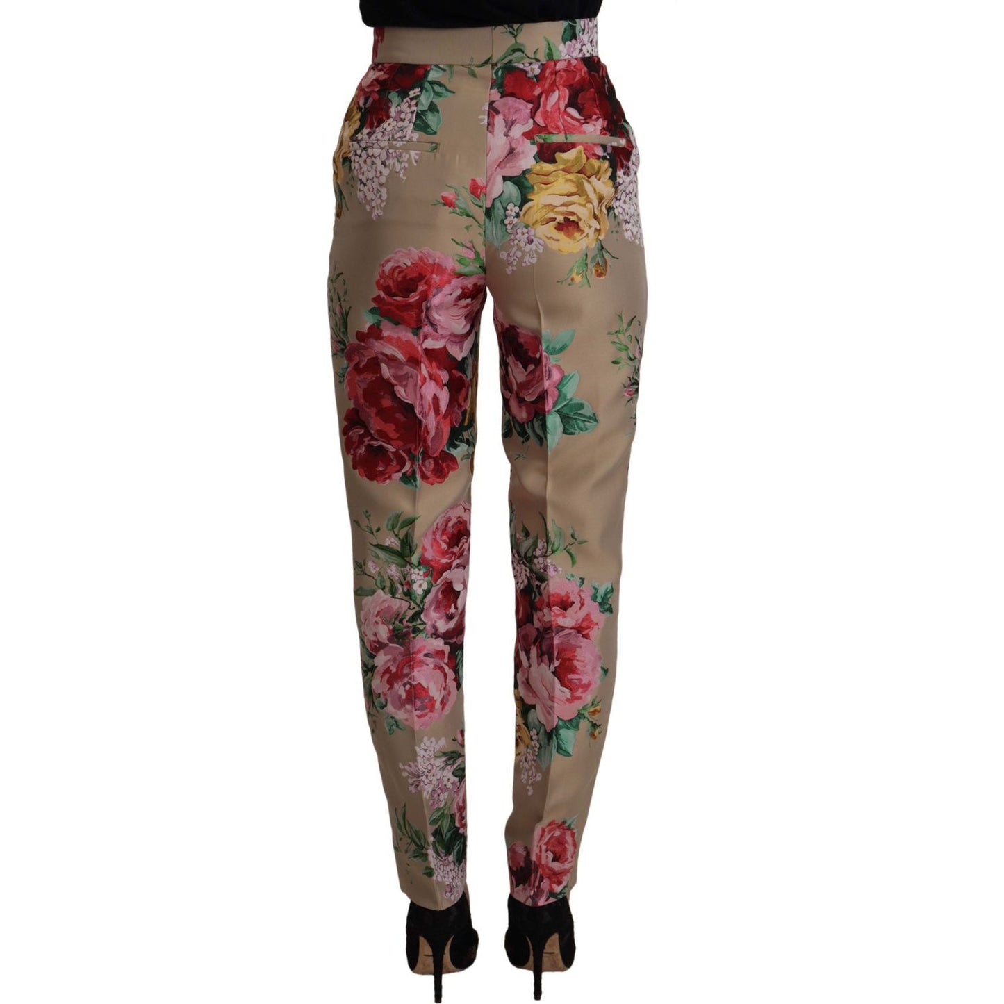 Dolce & Gabbana Beige Floral Dress Formal High Waist Pants PAN73055- 36