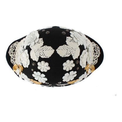 Dolce & Gabbana Black Wool White Floral Gold Leaf Hat1728,67345645728,Accessories,Black,Dolce & Gabbana,Hats - Accessories,Hats - Women - Accessories,Material: 100% Wool,New with tags,Women,Women - Accessories