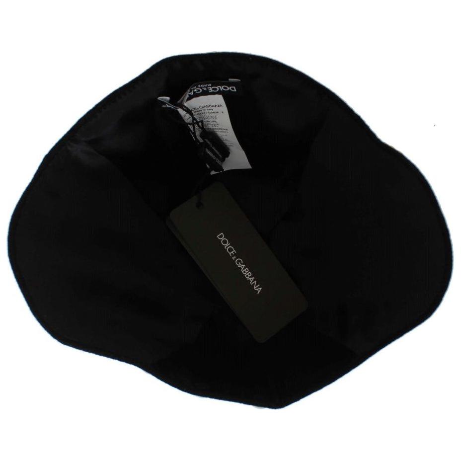 Dolce & Gabbana Black Wool White Floral Gold Leaf Hat1728,67345645728,Accessories,Black,Dolce & Gabbana,Hats - Accessories,Hats - Women - Accessories,Material: 100% Wool,New with tags,Women,Women - Accessories