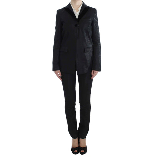 Exte Black One Button Three Piece Suit