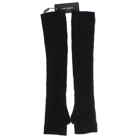 Dolce & Gabbana Black Cashmere Sequined Finger Less Gloves LB67-2