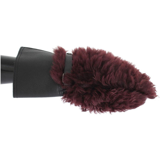 Dolce & Gabbana Black Leather Bordeaux Shearling Gloves1728,20% Calfskin,40% Lambskin,5|L,5|S,67345645728,8,9,9|M,Accessories,Bordeaux,Dolce & Gabbana,Gloves - Accessories,Gloves - Men - Accessories,Material: 40% Deerskin,Men,Men - Accessories,New with ta