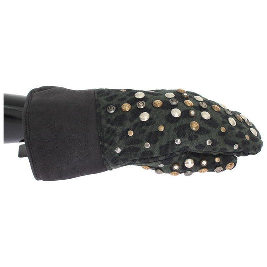 Dolce & Gabbana Gray Wool Shearling Studded Green Leopard Gloves1728,67345645728,9|M,Accessories,Canvas cotton,Dolce & Gabbana,Gloves - Accessories,Gloves - Men - Accessories,Gray,Material: Wool Merino Shearling,Men,Men - Accessories,New with tags