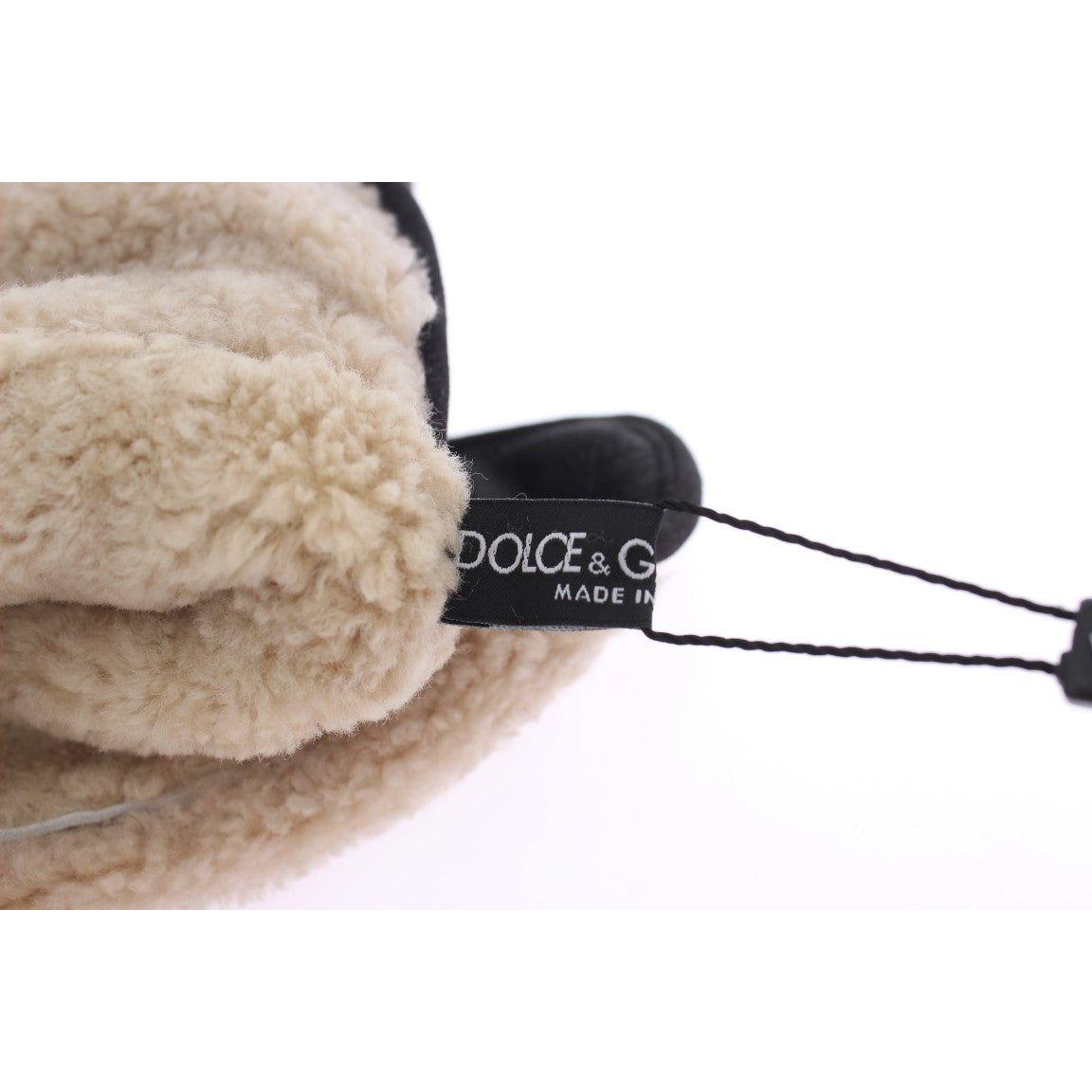 Dolce & Gabbana Gray Wool Shearling Studded Green Leopard Gloves 1728,67345645728,9|M,Accessories,Canvas cotton,Dolce & Gabbana,Gloves - Accessories,Gloves - Men - Accessories,Gray,Material: Wool Merino Shearling,Men,Men - Accessories,New with tags