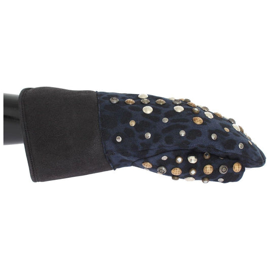 Dolce & Gabbana Gray Wool Shearling Studded Blue Leopard Gloves1728,67345645728,9|M,Accessories,Canvas cotton,Dolce & Gabbana,Gloves - Accessories,Gloves - Men - Accessories,Gray,Material: Wool Merino Shearling,Men,Men - Accessories,New with tags