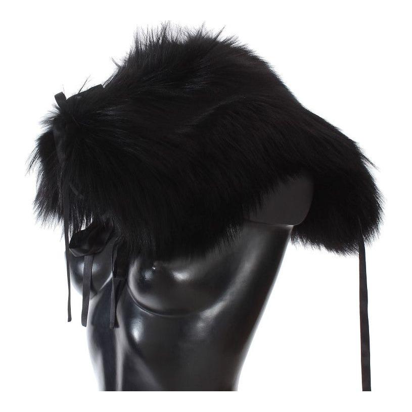 Dolce & Gabbana Black Fox Fur Shoulder Wrap Cover Collar Scarf MS1580-3