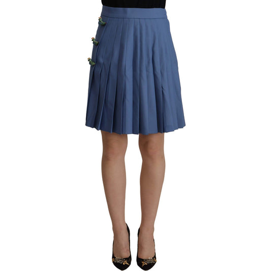 Dolce & Gabbana Blue Embellished Pleated Mini Skirt Wool 1728,3% Elastane,67345645728,Blue,Clothing,Dolce & Gabbana,IT38|XS,Material: 97% Virgin Wool,Mini - Skirts - Clothing,New with tags,Skirts - Clothing,Skirts - Women - Clothing,Women,Women - Clothing