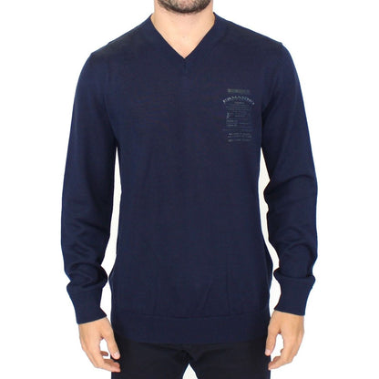Ermanno Scervino Blue Wool Blend V-neck Pullover Sweater 1728,67345645728,Blue,Clothing,Ermanno Scervino,IT48 | M,IT54 | XL,Material: nylon,Men,Men - Clothing,New with tags,polyester,Sweaters - Clothing,Sweaters - Men - Clothing,Sweatshirts - Sweaters - C