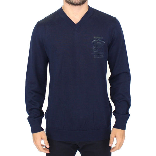 Ermanno Scervino Blue Wool Blend V-neck Pullover Sweater1728,67345645728,Blue,Clothing,Ermanno Scervino,IT48 | M,IT54 | XL,Material: nylon,Men,Men - Clothing,New with tags,polyester,Sweaters - Clothing,Sweaters - Men - Clothing,Sweatshirts - Sweaters - Cl