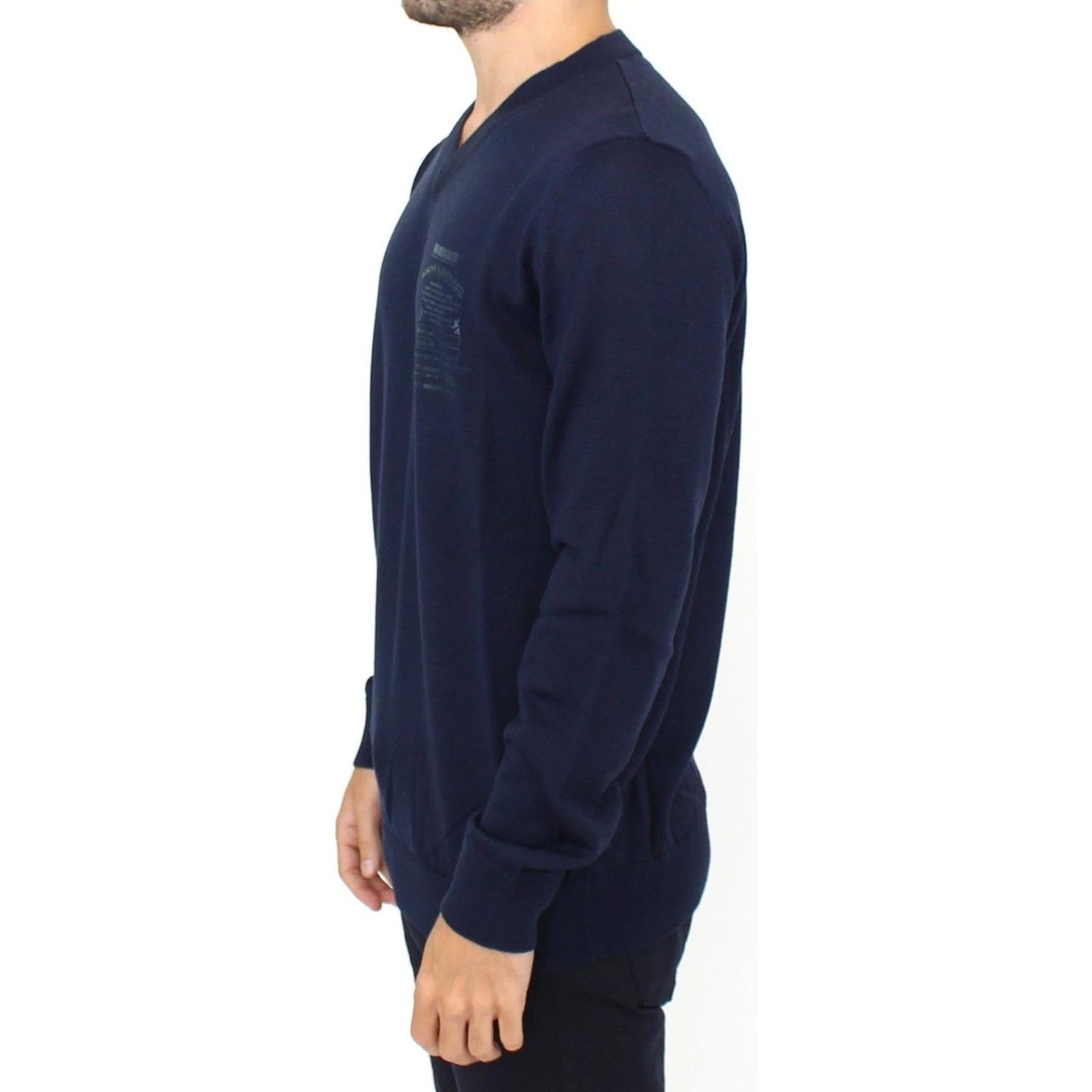 Ermanno Scervino Blue Wool Blend V-neck Pullover Sweater 1728,67345645728,Blue,Clothing,Ermanno Scervino,IT48 | M,IT54 | XL,Material: nylon,Men,Men - Clothing,New with tags,polyester,Sweaters - Clothing,Sweaters - Men - Clothing,Sweatshirts - Sweaters - C