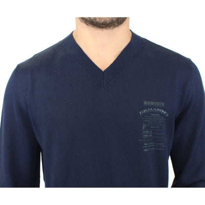 Ermanno Scervino Blue Wool Blend V-neck Pullover Sweater 1728,67345645728,Blue,Clothing,Ermanno Scervino,IT48 | M,IT54 | XL,Material: nylon,Men,Men - Clothing,New with tags,polyester,Sweaters - Clothing,Sweaters - Men - Clothing,Sweatshirts - Sweaters - C