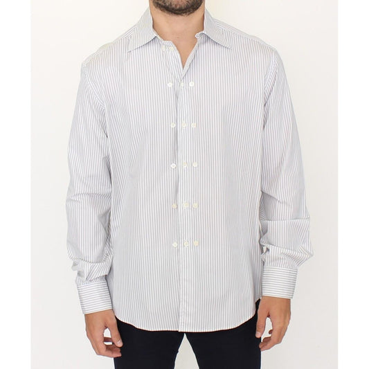 Ermanno Scervino White Gray Striped Regular Fit Casual Shirt1728,67345645728,Clothing,Dress Shirts - Shirts - Clothing,Ermanno Scervino,IT50 | L,Material: 100% Cotton,Men,Men - Clothing,New with tags,Shirts - Clothing,Shirts - Men - Clothing,White