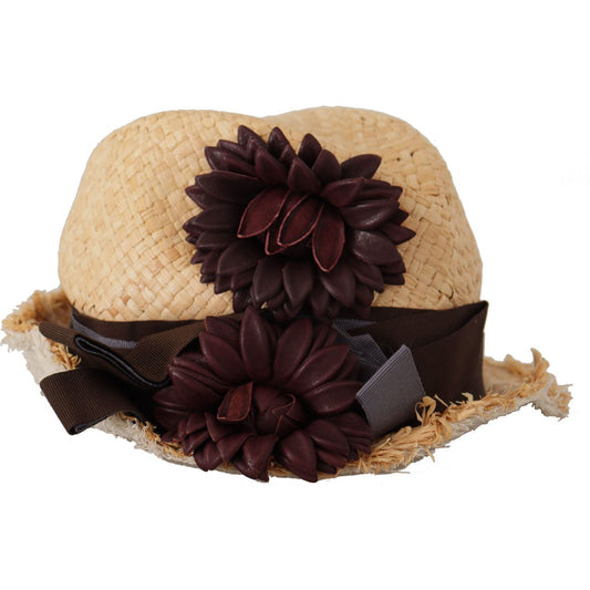 Dolce & Gabbana Yellow Ribbon Floral Embellished Straw Hat HAT9298 - 58