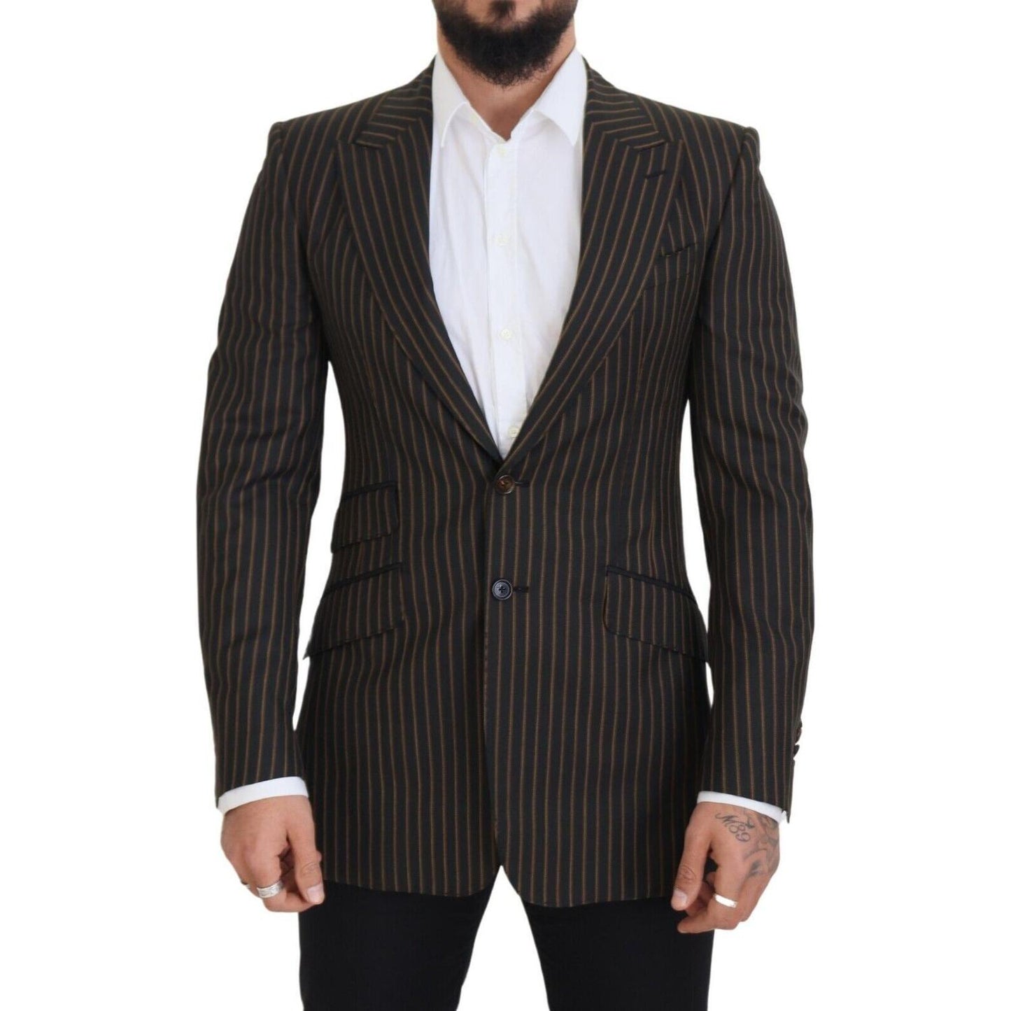 Dolce & Gabbana Dark Gray Stripes Single Breasted Blazer