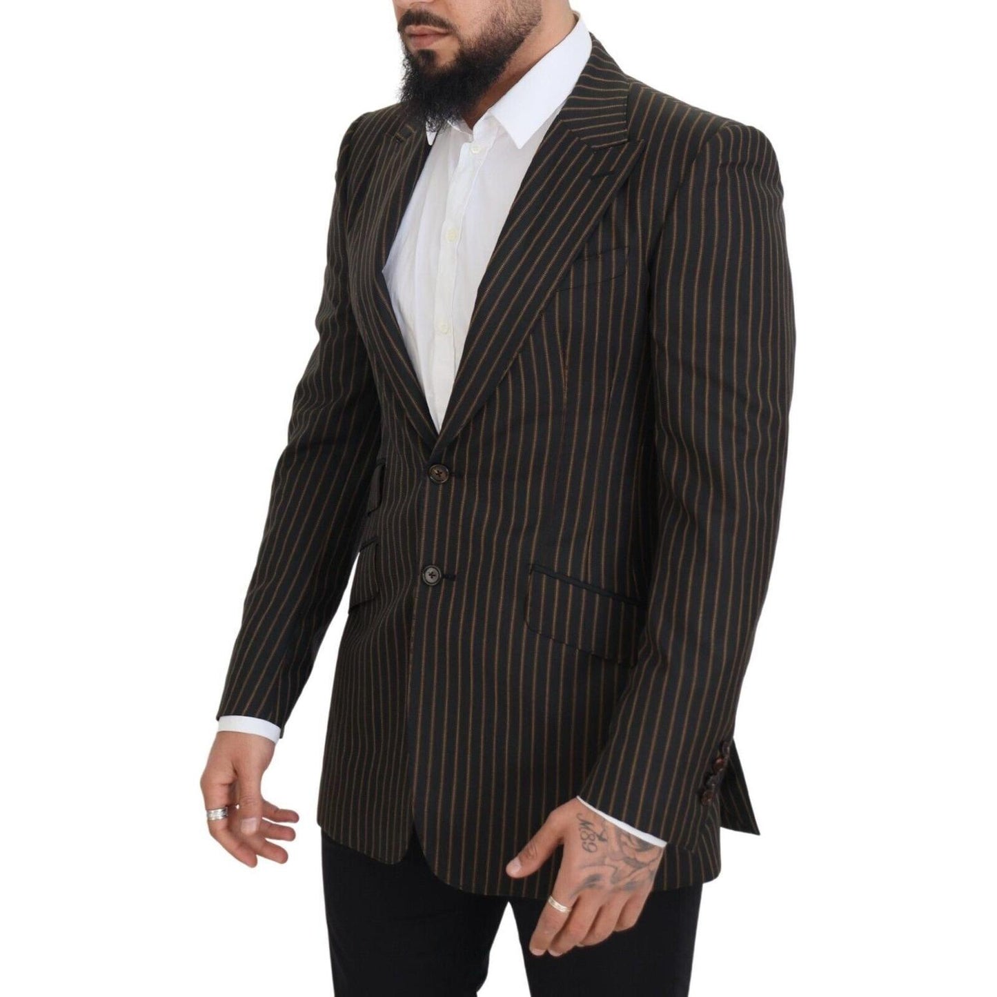 Dolce & Gabbana Dark Gray Stripes Single Breasted Blazer