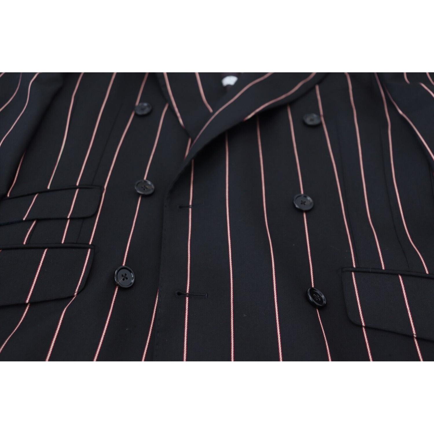 Dolce & Gabbana Dark Gray Stripes Viscose Double Breasted Blazer