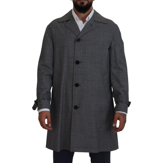 Dolce & Gabbana Gray Wool Plaid Long Trench Coat Jacket Trench Coat Jacket
