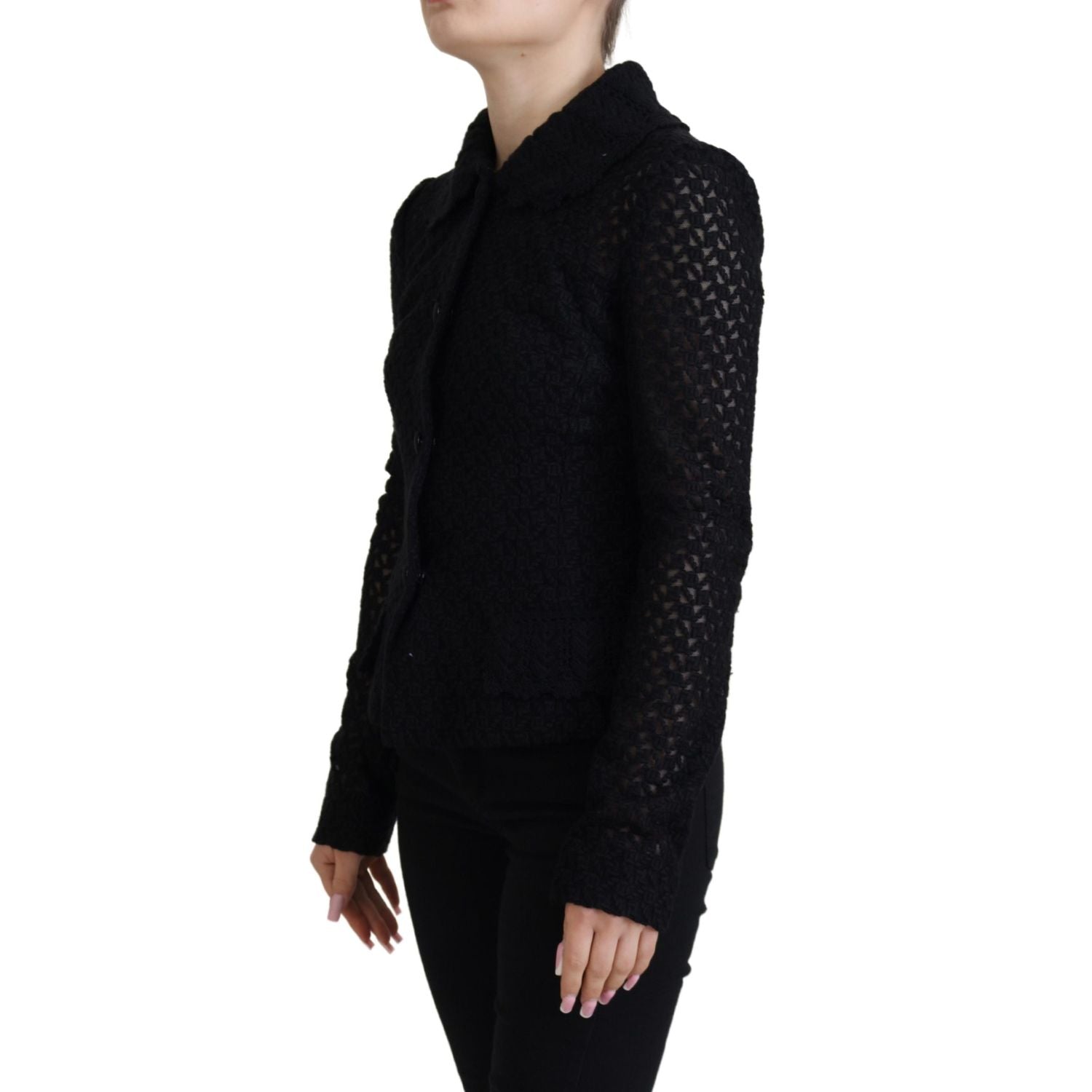 Dolce & Gabbana Black Wool Knitted Button Down Collar Jacket