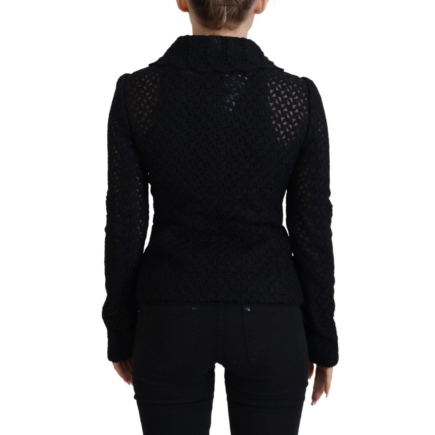 Dolce & Gabbana Black Wool Knitted Button Down Collar Jacket