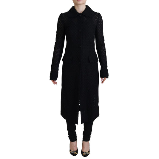 Dolce & Gabbana Black Button Down Long Blazer Cotton Jacket 11% Acrylic,1728,20% Viscose,28% Polyester,4% Wool,5% Nylon,67345645728,Black,Clothing,Dolce & Gabbana,Full-Length Jackets - Jackets & Coats - Clothing,IT40|S,Jackets & Coats - Clothing,Jackets &