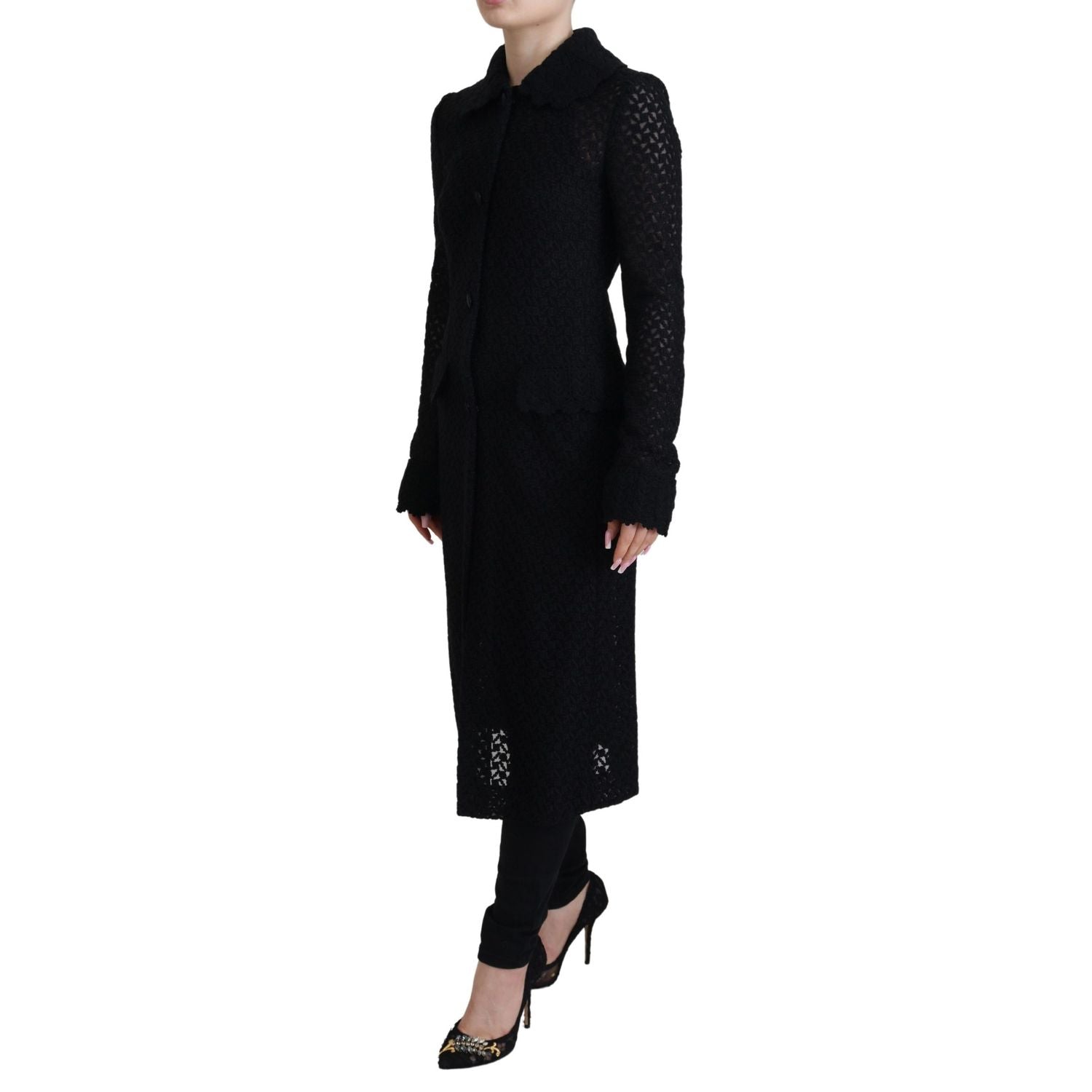 Dolce & Gabbana Black Button Down Long Blazer Cotton Jacket