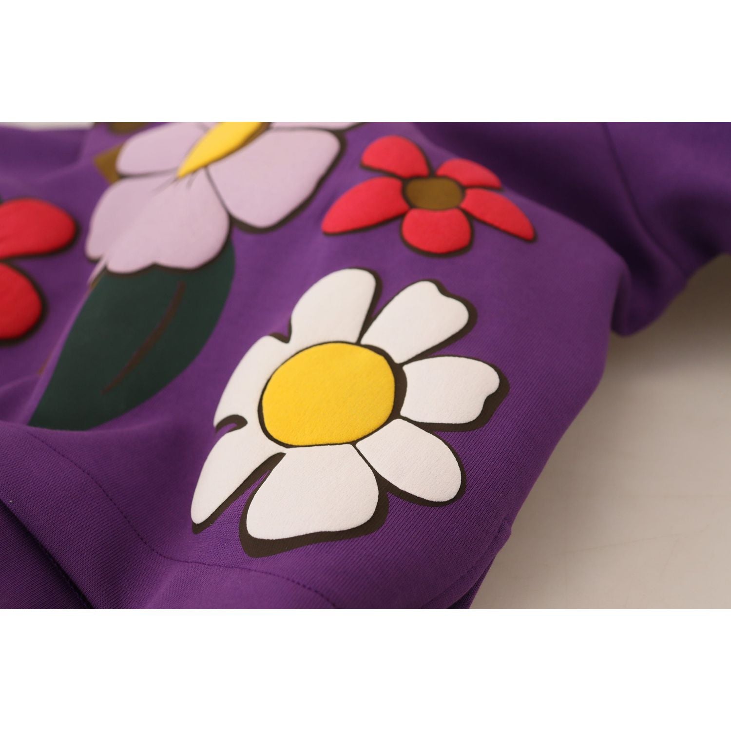 Dolce & Gabbana Purple Floral Print Pullover  Cotton Sweater