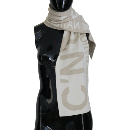 Costume National Beige White Logo Wrap Warmer Shawl Scarf 1728,67345645728,Accessories,Costume National,Material: 50% Acrylic 50% Wool,New with tags,Scarves - Accessories,Scarves - Scarves - Accessories,Scarves - Women - Accessories,Women,Women - Accessor