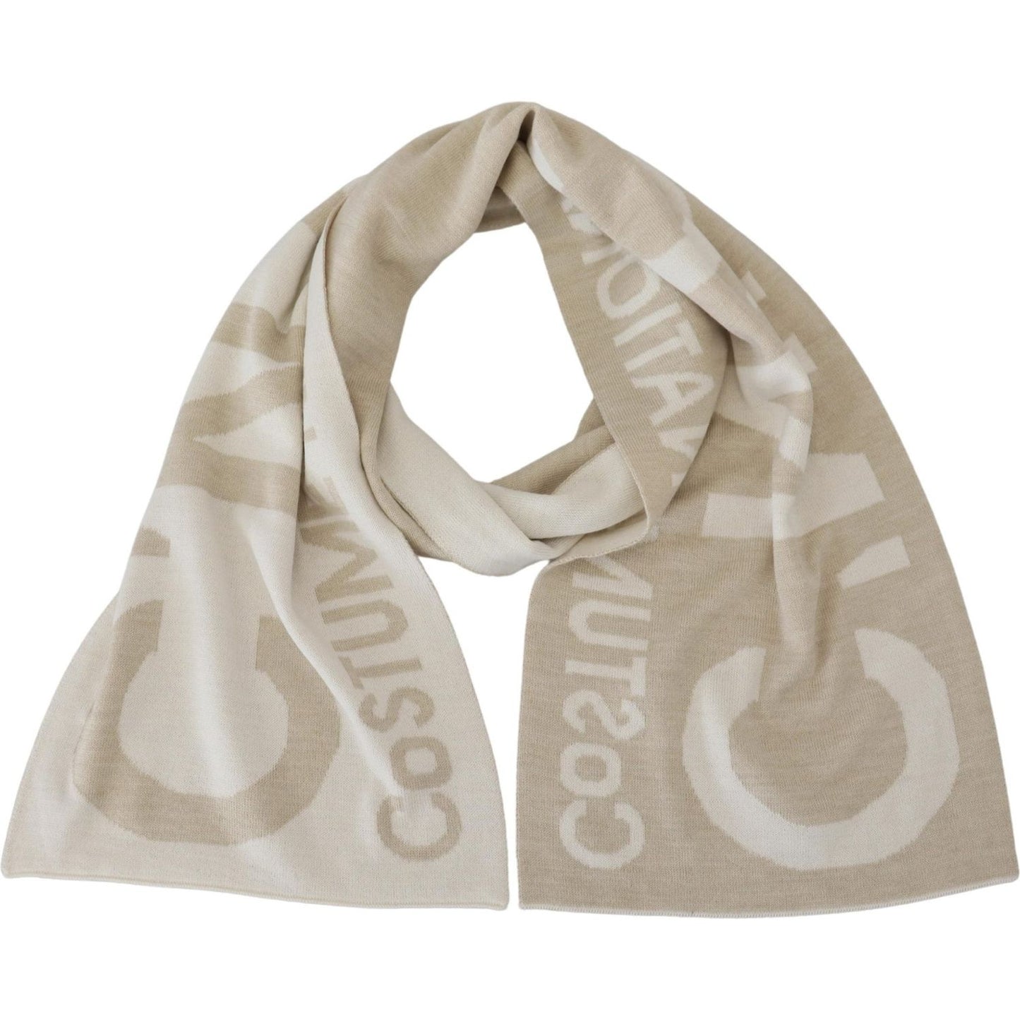 Costume National Beige White Logo Wrap Warmer Shawl Scarf 1728,67345645728,Accessories,Costume National,Material: 50% Acrylic 50% Wool,New with tags,Scarves - Accessories,Scarves - Scarves - Accessories,Scarves - Women - Accessories,Women,Women - Accessor