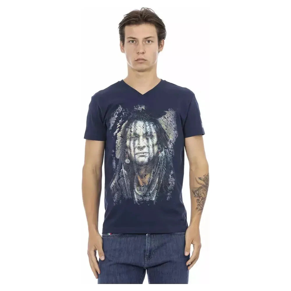 Trussardi Action Blue Cotton Men's V-Neck T-Shirt