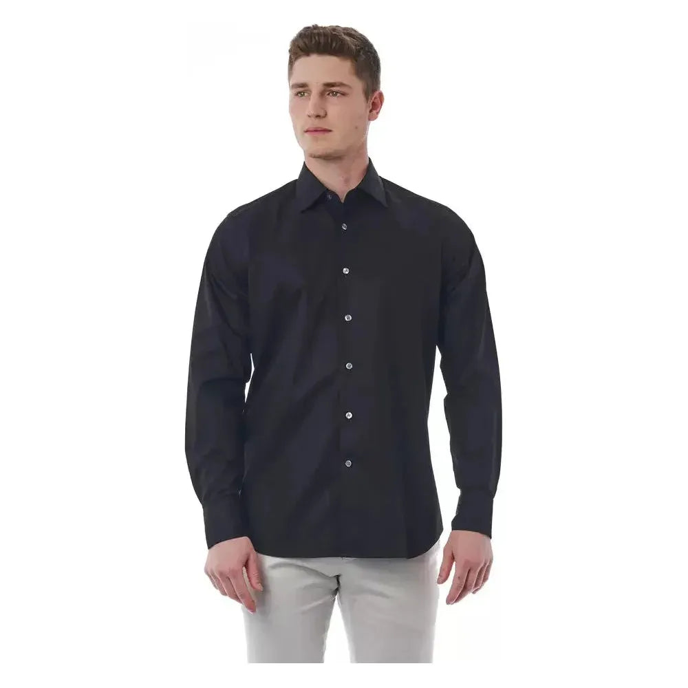 Bagutta Black Cotton Men Shirt1728,67345744032,Bagutta,Black,Clothing,Dress Shirts - Shirts - Clothing,IT44 | XS,Men,Men - Clothing,New with tags,Shirts - Clothing,Shirts - Men - Clothing