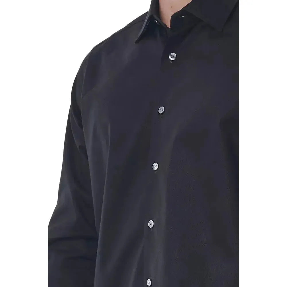 Bagutta Black Cotton Men Shirt1728,67345744032,Bagutta,Black,Clothing,Dress Shirts - Shirts - Clothing,IT44 | XS,Men,Men - Clothing,New with tags,Shirts - Clothing,Shirts - Men - Clothing