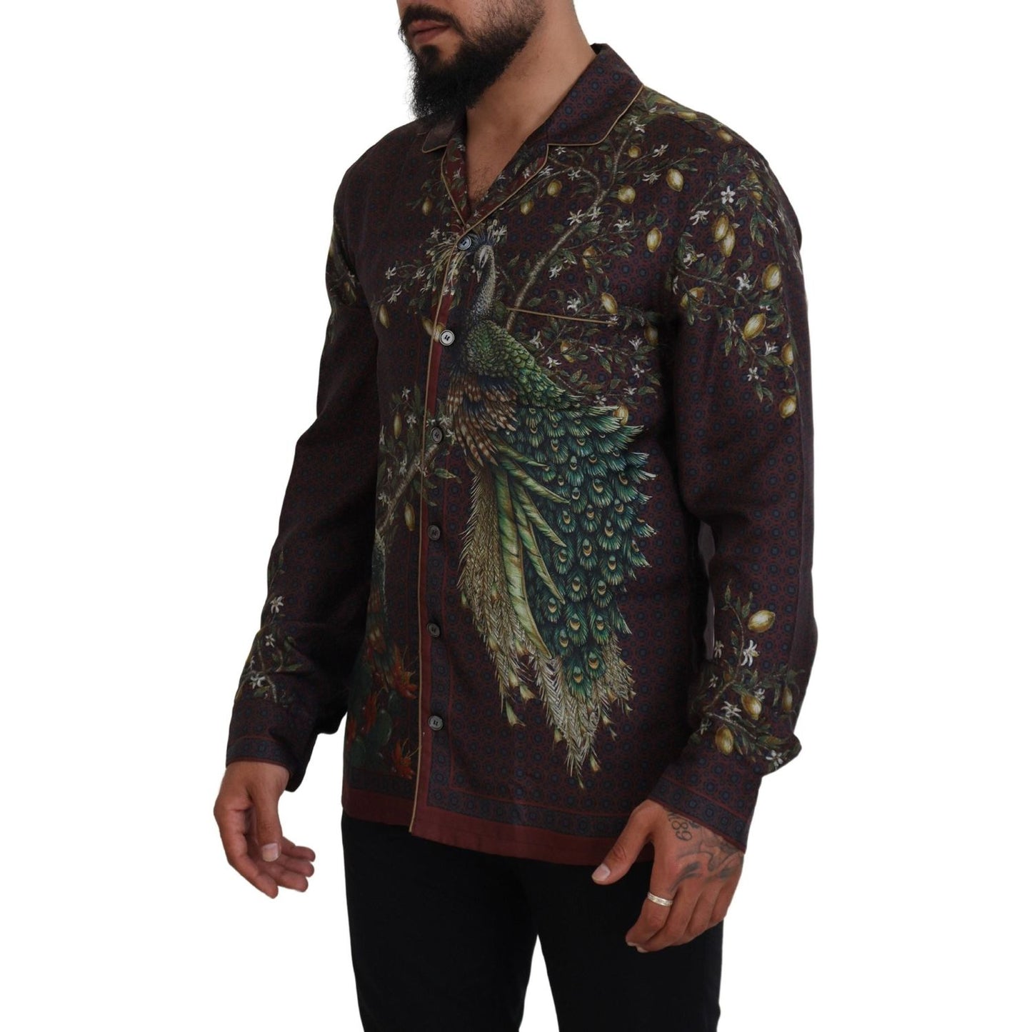 Dolce & Gabbana Bordeaux Ostrich Silk Satin Casual Mens Shirt TSH83583- IT3