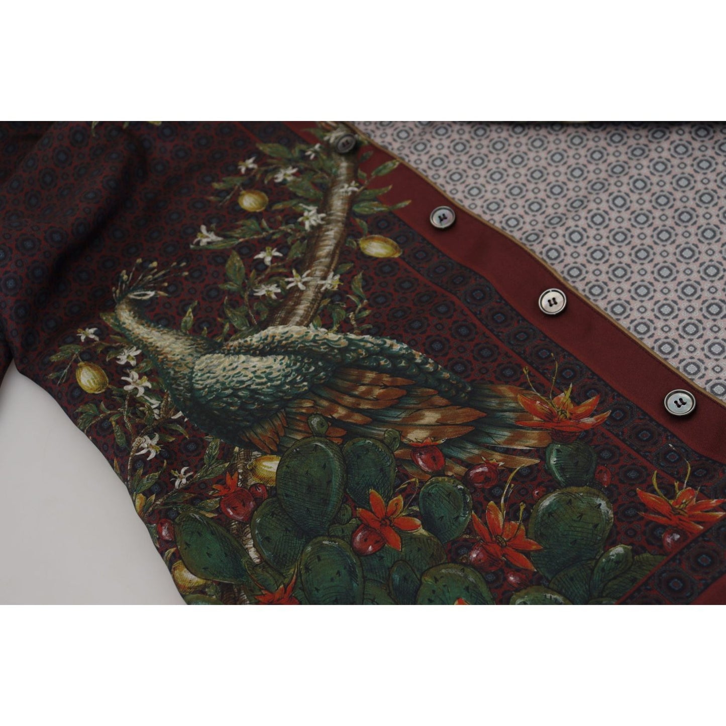 Dolce & Gabbana Bordeaux Ostrich Silk Satin Casual Mens Shirt TSH83583- IT3