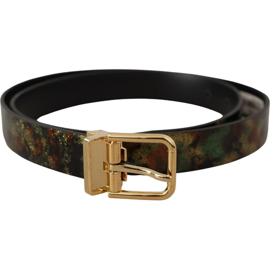 Dolce & Gabbana Black Green Leather Bronze Metal Buckle Belt BEL8465- 90