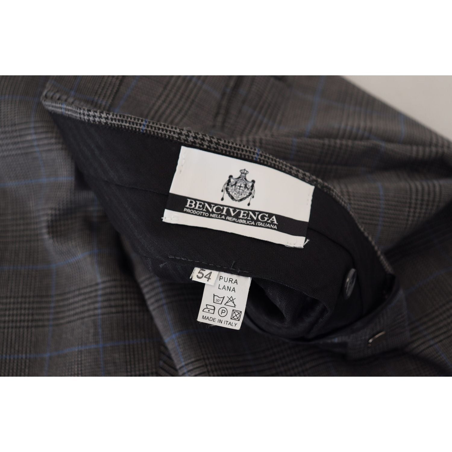 BENCIVENGA Gray Checkered Wool Dress Formal Pants